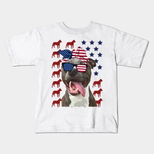 Pitbull American Flag Independence Day Gift Kids T-Shirt